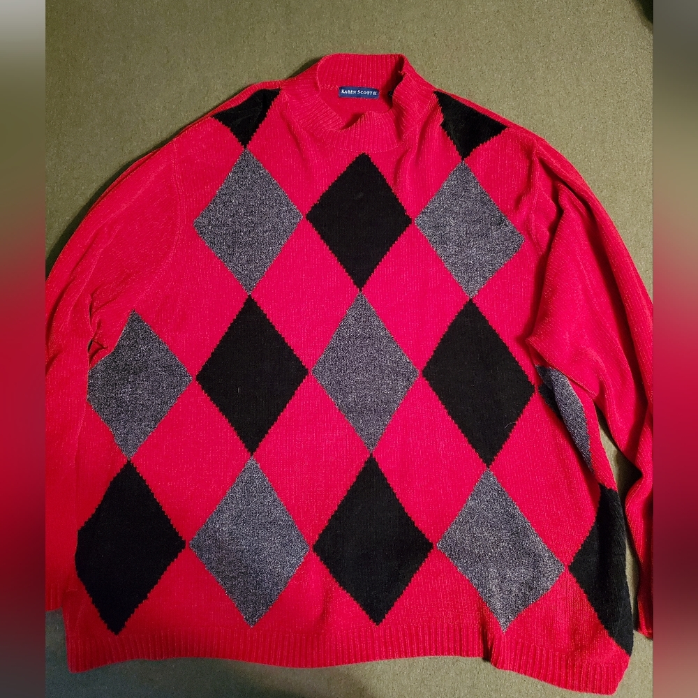 Plus Karen Scott II red argyle sweater